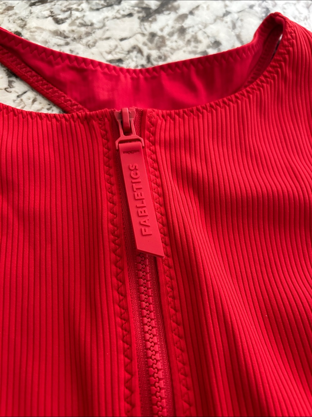Fabletics Red Ribbed Racerback One-Piece - Picture 4 of 11
